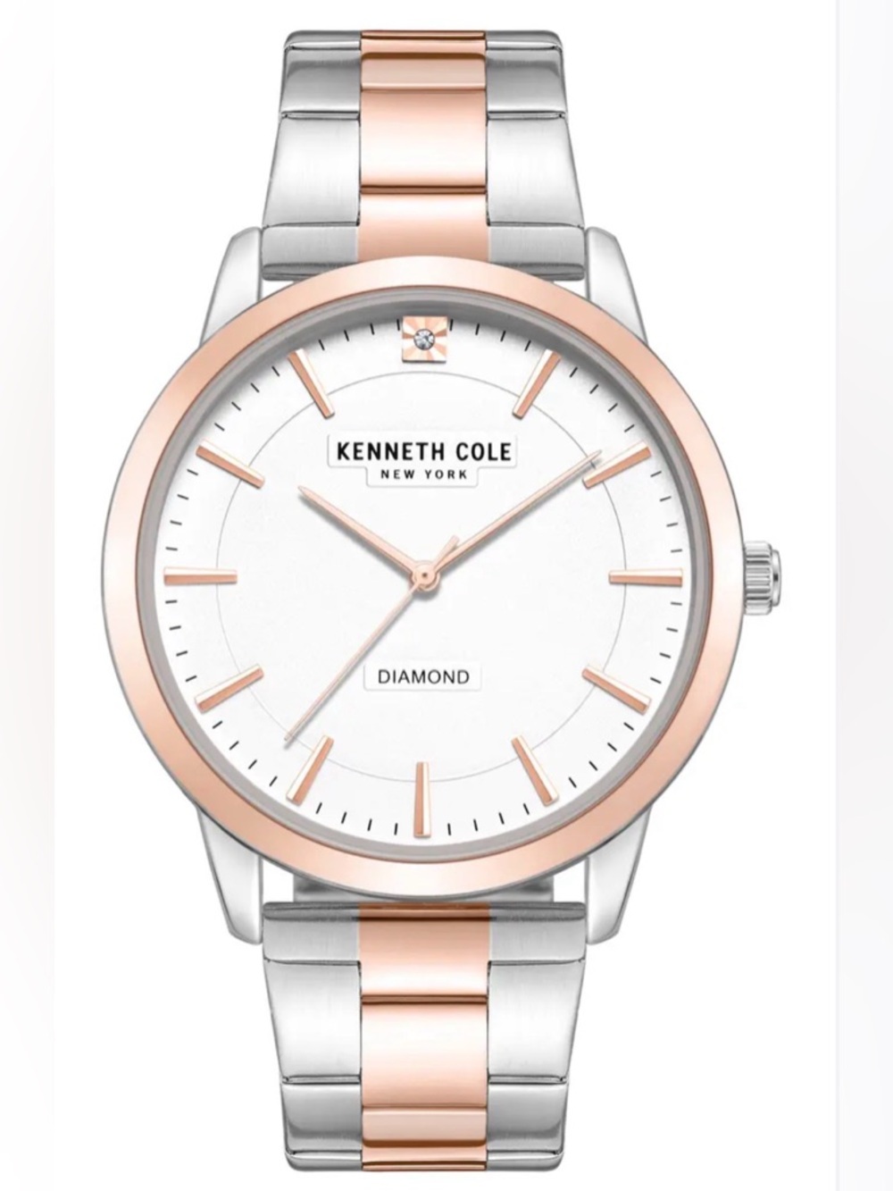 NWT Kenneth Cole Genuine Diamond Two-Tone Bracelet Watch $198 MSRP